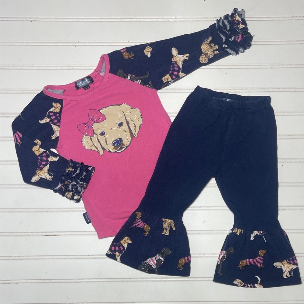 SIMPLY SOUTHERN Golden Retriever Dog Ruffle Long Sleeve Top Bell Bottom Set